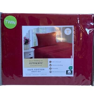 Red Cotton Twin Sheet Set NEW